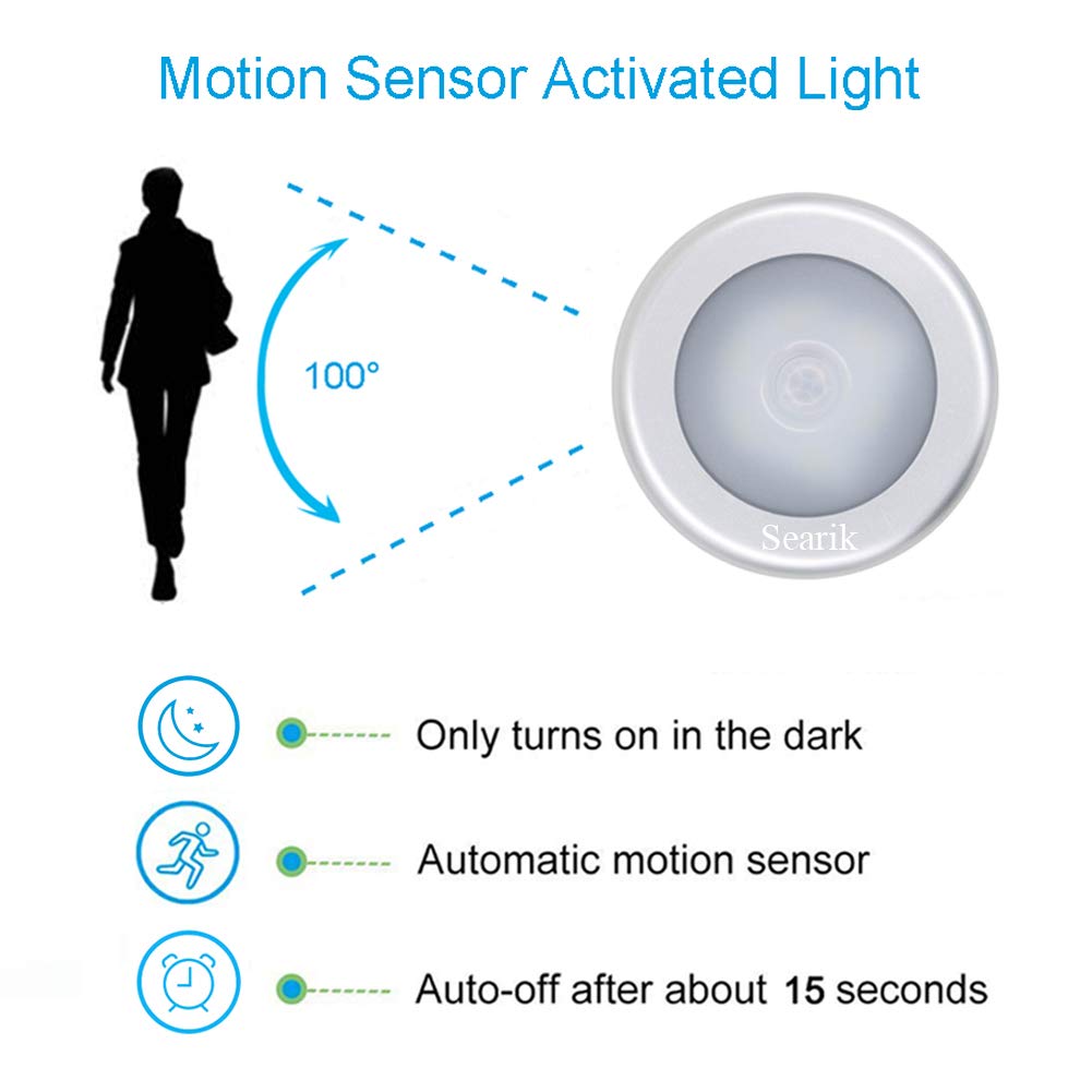 3 Pcs Motion Sensor Light Indoor, Searik Magnetic LED Night Light Battery Powered Step Lights Stair Closet Light Under Cabinet Lighting Stick On