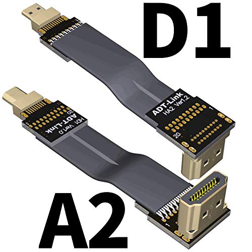 ADT-LINK FPV Cable for HDMI Micro Mini Flat Camera Connector 5cm-50cm Flexible Wire Line 18Gbps 4K@50/60 2160p for HDMI2.0 for FPV Camera (5cm,A2-D1)