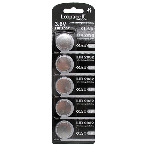 My Battery Supplier 5 Loopacell LIR2032 Lithium Rechargeable 3.6V Coin Cell Batteries