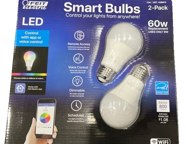 Feit Electric 60W LED Multicolor WiFi Smart Bulb (2 Pack)