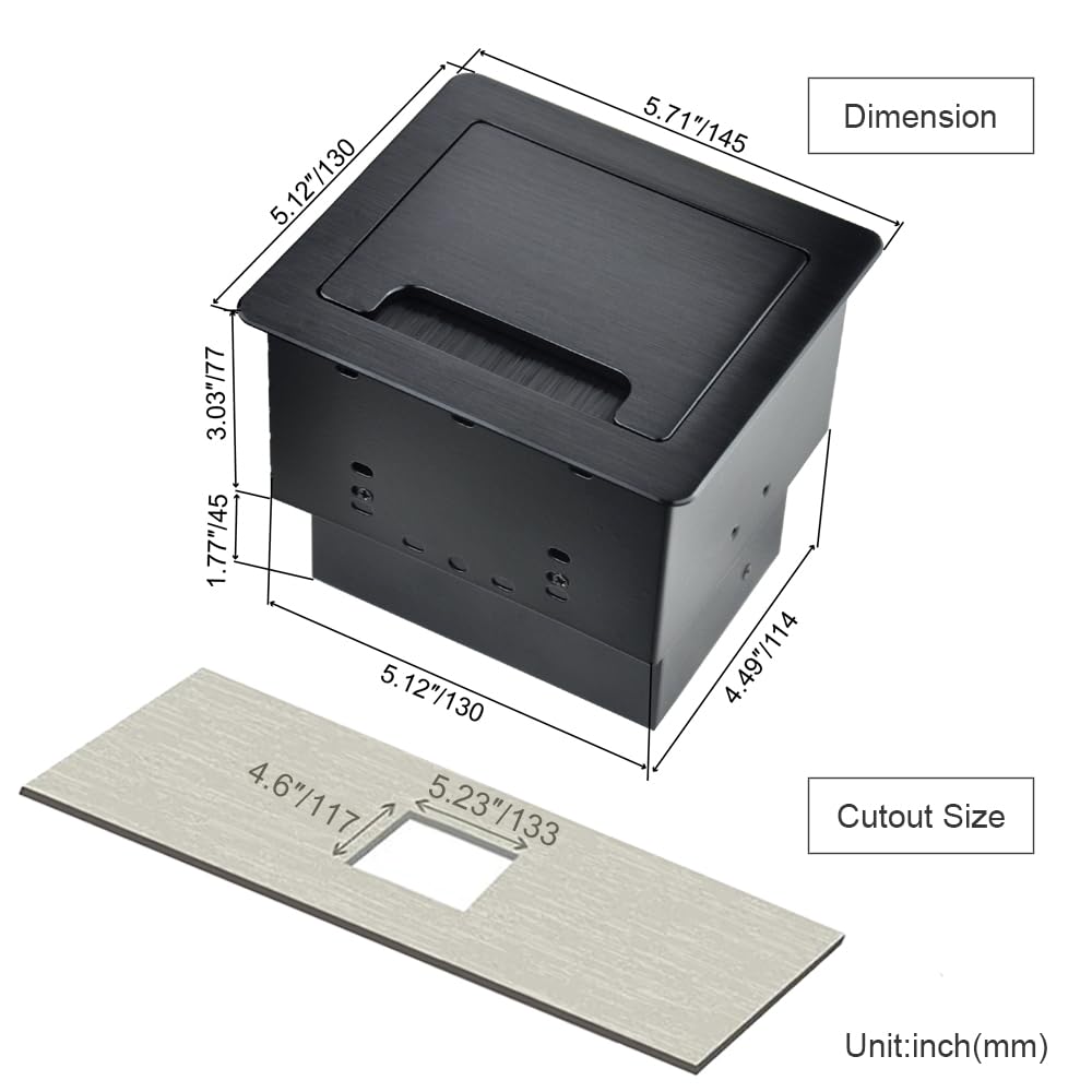 Conference Table Power Hub?Tabletop Brush Cable Cubby Connectivity Box with 2 AC Power + 2 USB-C Charger(33W) + 4 Cable Holes with 5.58ft Power Cord