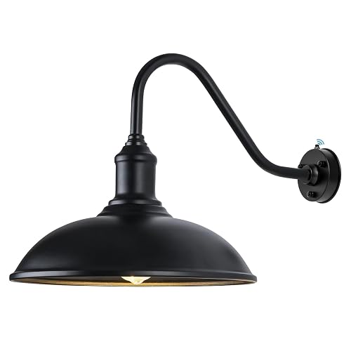 Naurham Dusk to Dawn Exterior Farmhouse Lighting 18" Diameter Barn Light Fixture for House with Anti-ponding Bottom, Barn Gooseneck Lighting