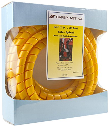 Caplugs SPPC Series - Safeplast Safe-Spiral Pre-Cut Spiral Wrap, Hose & Cable Protector, Yellow HD-PE, 1.0" OD x 25' Pre-Cut Length, Hydraulic