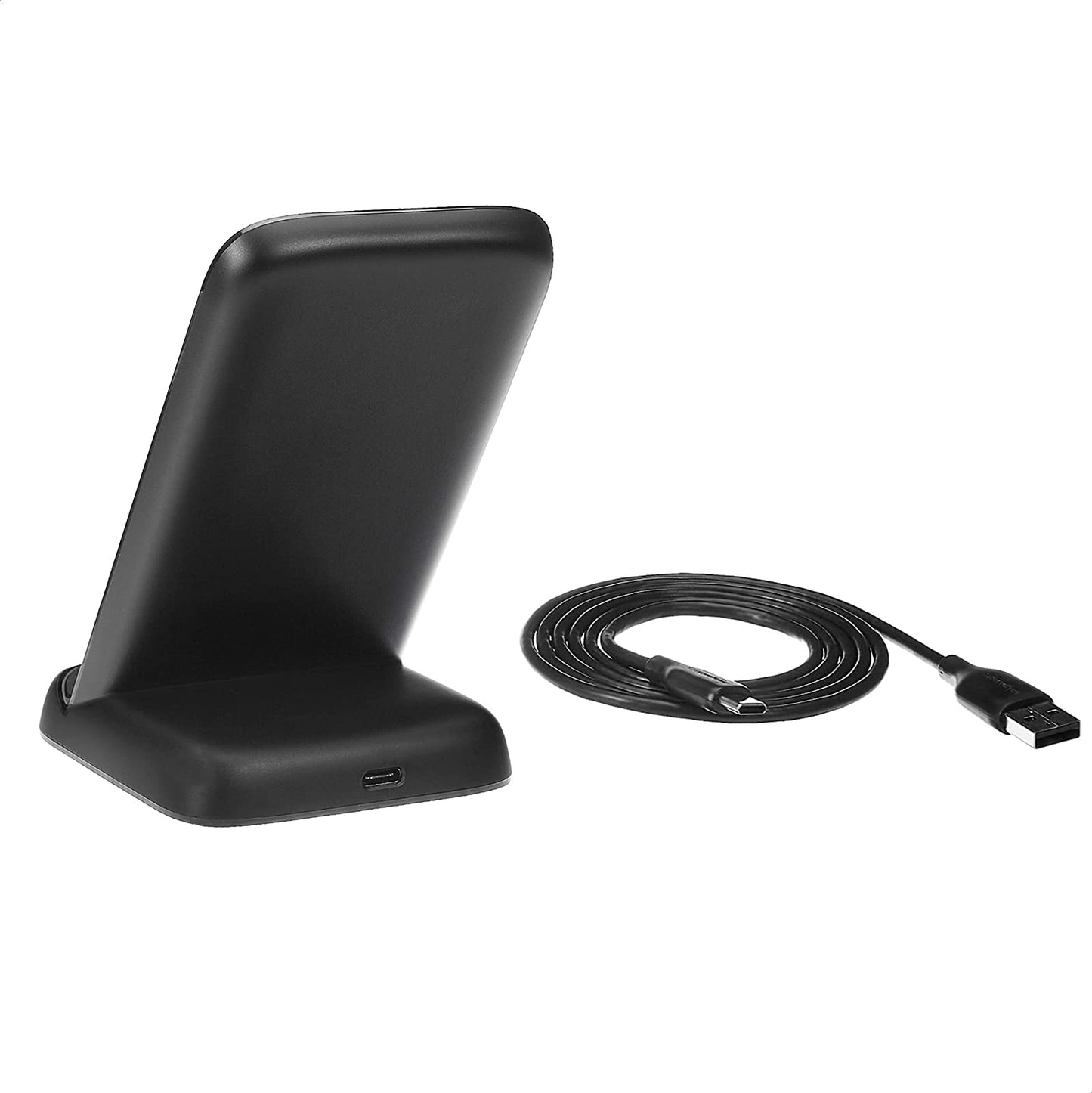 Amazon Basics Wireless Phone Charger Stand, 10W Qi Certified with USB Cable, Compatible with iPhone 16/15/14/13/12/11/X, Samsung & More, with USB