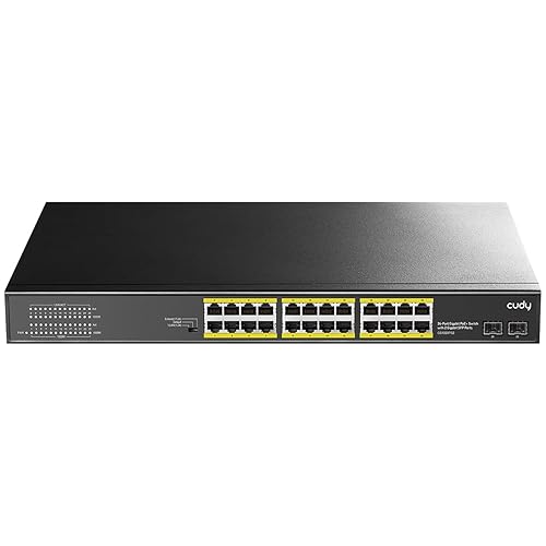 Cudy 24 Gigabit Ethernet Unmanaged PoE+ Switch, 300W, 24 * 100/1000Mbps PoE+ Ports, 2 Gigabit SFP, CCTV / VLAN Mode, 19-inch Rackmount, 802.3af/at