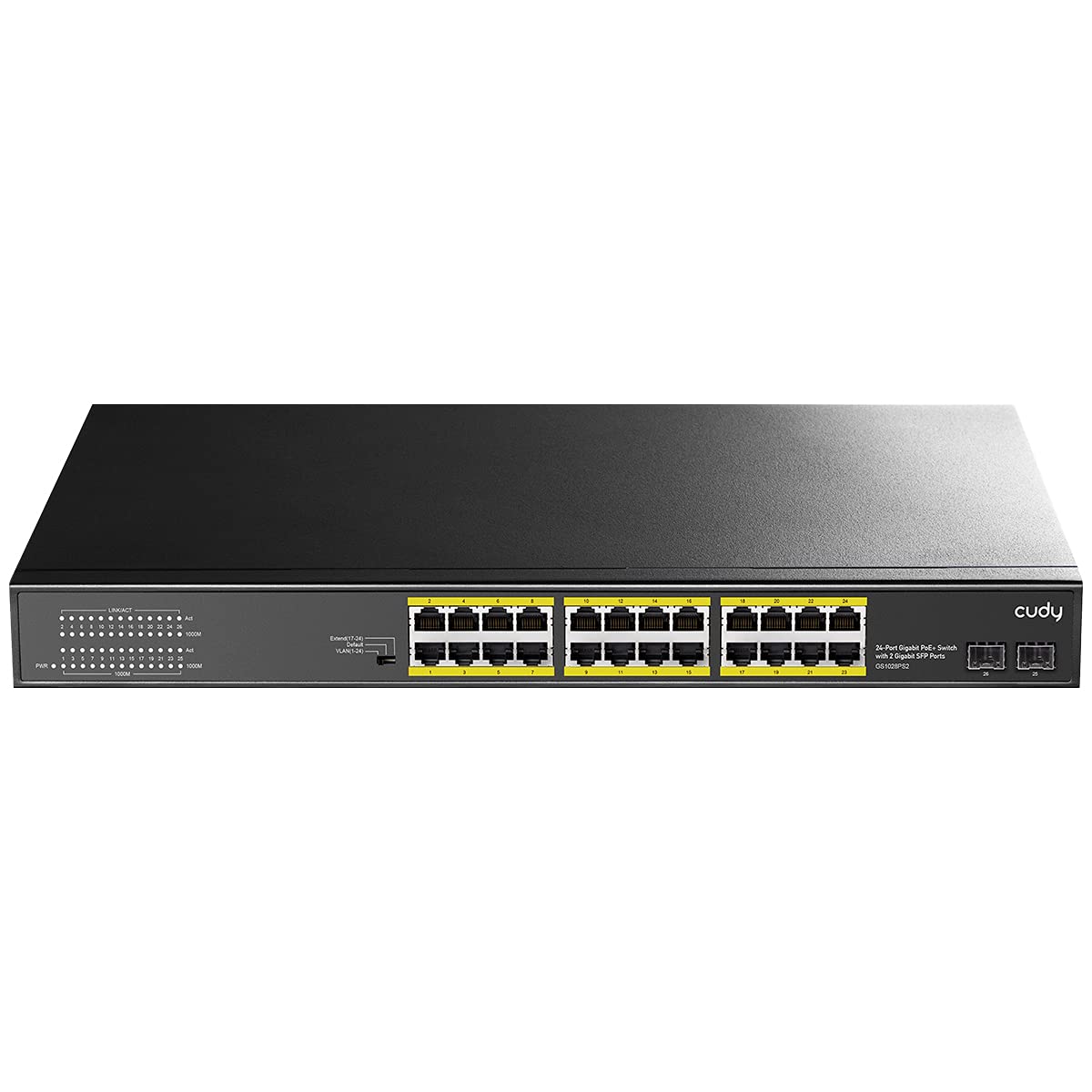 Cudy 24 Gigabit Ethernet Unmanaged PoE+ Switch, 300W, 24 * 100/1000Mbps PoE+ Ports, 2 Gigabit SFP, CCTV / VLAN Mode, 19-inch Rackmount, 802.3af/at