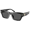 Tory Burch Womens TY7169U Universal Fit Sunglasses Black Rectangular 52mm