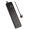 Universal Power Strip with USB Ports, Individual Swtich, 6ft Power Cord, 5 Universal AC Outlets, 4USB C and 2USB (5V/4.2A), Max 3000w, 110-240V, Child