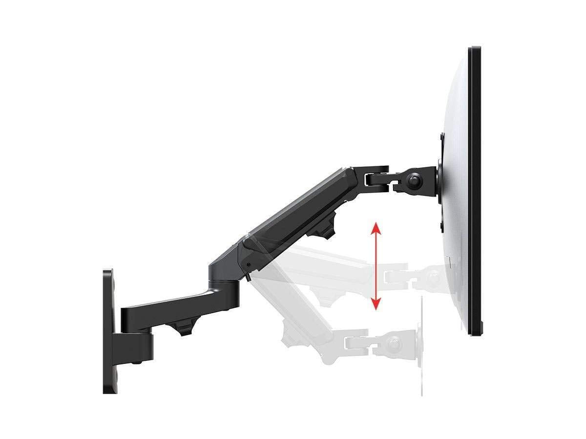 Monoprice Full Motion Wall Mount - for Monitors Up to 27 Inch, Adjustable Gas Spring, 2-Segment, Supports Max Weight 15.4 Pounds, Black - Workstream