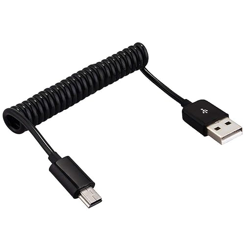 mxtechnic USB 2.0 Type A Male to Mini Expansion Spring Coiled Cable 4-36inch Standard Spiral Flexible Extension for Printers, Cameras, Mouse, Cell