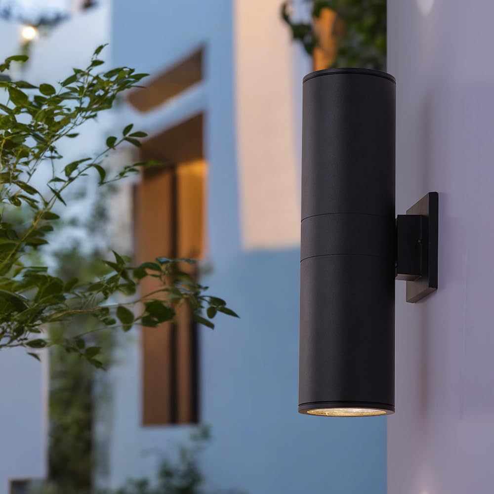 Cerdeco 15" Black Modern Outdoor Wall Light 2 Pack,Cylinder Up Down Aluminum Exterior Wall Sconce for House Porch Garage Patio Doorway Entryway,ETL