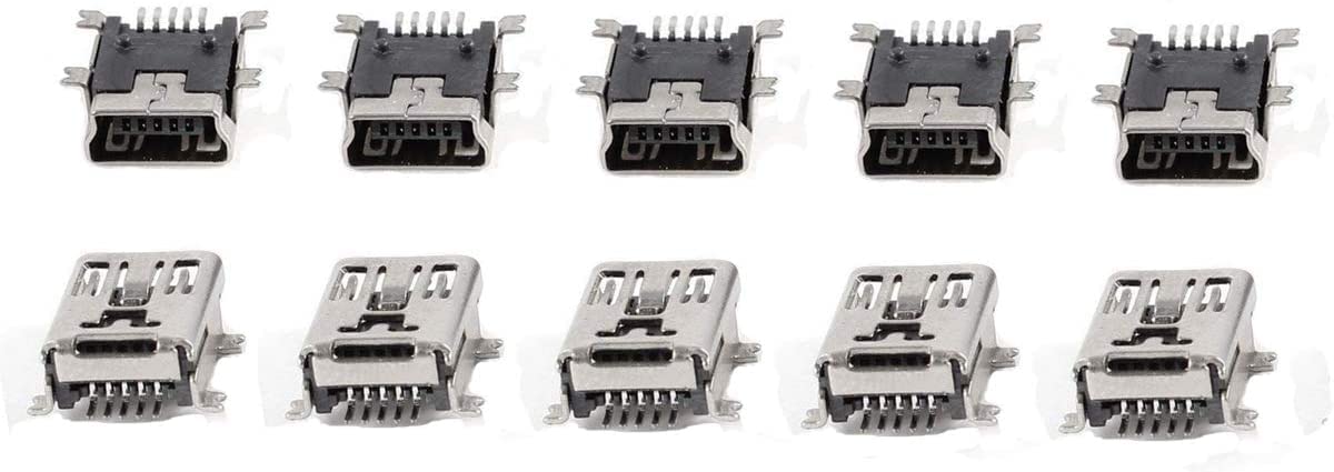 bnafes 10 Pcs Mini USB Type B Female Port 5-Pin 180 Degree SMD SMT PCB Jack Socket