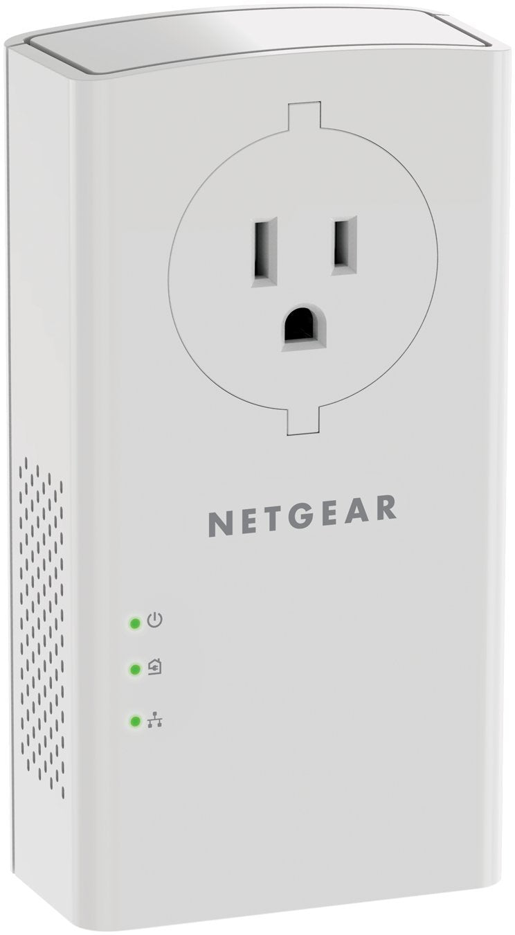 NETGEAR Powerline Adapter Kit, 2000 Mbps Wall-Plug, 2 Gigabit Ethernet Ports with Passthrough + Extra Outlet (PLP2000-100PAS), uses Your existing