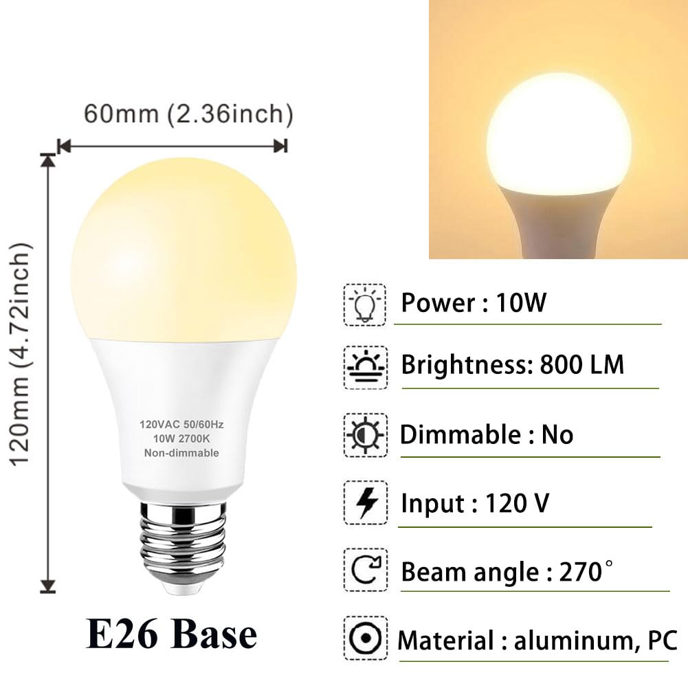 Soft White Light Bulbs 800LM 60 Watt Equivalent A19 E26 Bulb, 3-Pack