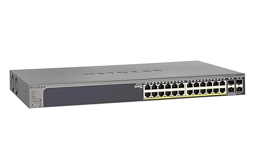 NETGEAR 28-Port PoE Gigabit Ethernet Smart Switch (GS728TP) - Managed, Optional Insight Cloud Management, 24 x PoE+ @ 190W, 4 x 1G SFP, Desktop or