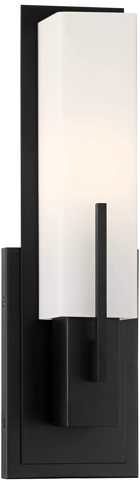Possini Euro Design Midtown Modern Wall Light Sconce Black Hardwired 4 1/2" Fixture Opal White Glass Rectangular Shade for Bedroom Bedside Bathroom
