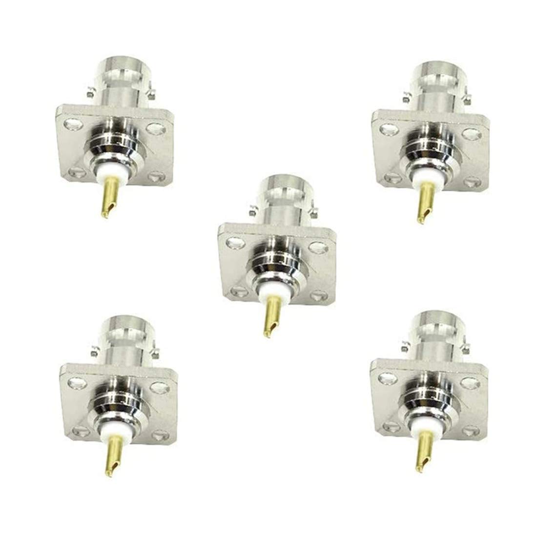 bnafes 5Pcs BNC Female 4 Holes Flange Panel Mount Solder Post Plug Connector RF Coax Coaxial Adapter