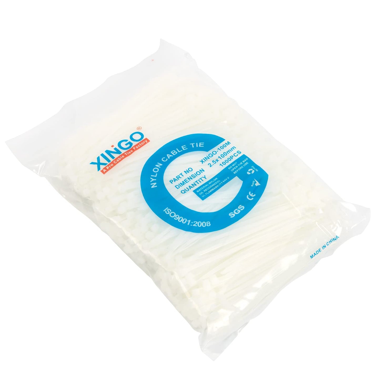 XINGO 1000 PCS 4 inch White Zip Ties, 18lb Strength, Small Tie Wraps Self-Locking Nylon Zip Ties for Indoor and Outdoor Use