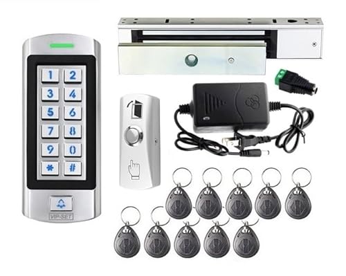 Stainless Waterproof Door Access Control System Kit, 300kg/660lbs Force Electric Magnetic Door Lock Kit with RFID Keypad/Reader Home Security System
