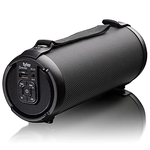 Tyler Wireless Bluetooth Speaker Water Resistant Long Range Rechargeable Boombox USB MP3 Micro SD AUX Inputs Fm Radio Sound & Bass Carry Strap