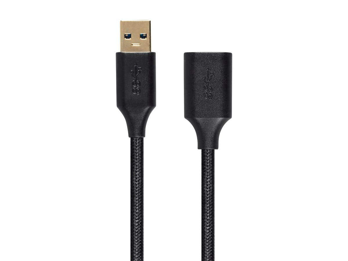 Monoprice USB 3.0 Premium Extension Cable - Type-A Male to Type-A Female, Braided Nylon Jacket, 3 Feet, Black