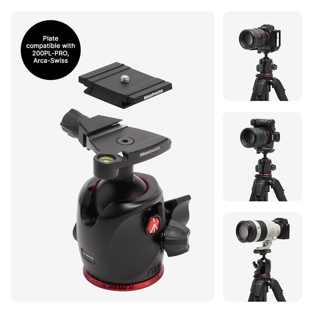 Manfrotto 055XPRO AS, 4-Section Carbon Fiber Camera Tripod, Photo-Kit with XPRO Ball Head, 90 Degree Column, 15kg Load, Arca-Swiss Plate,
