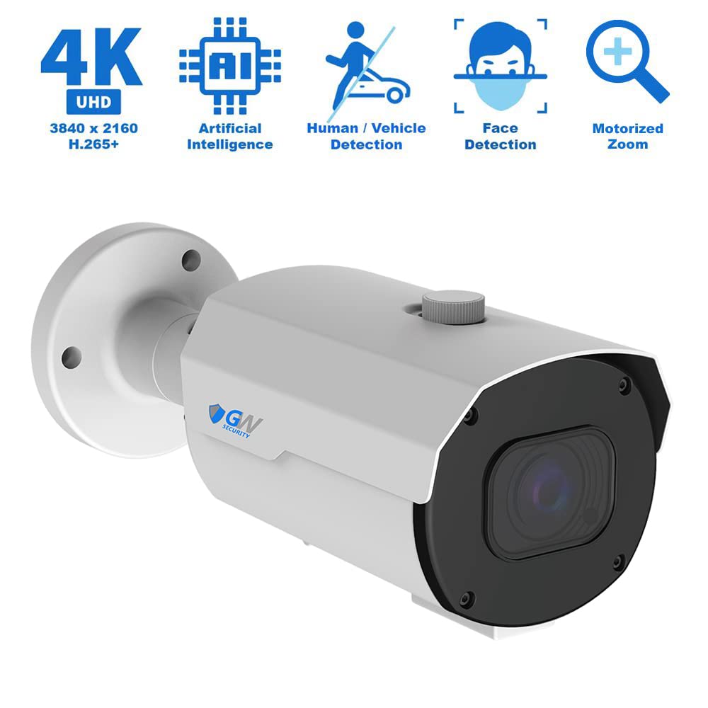 GW Security 4K 8MP Outdoor/Indoor 2.8-12mm 4X Motorized Zoom Lens PoE IP Microphone Video & Audio Bullet Security Camera (GW8550MMIC)