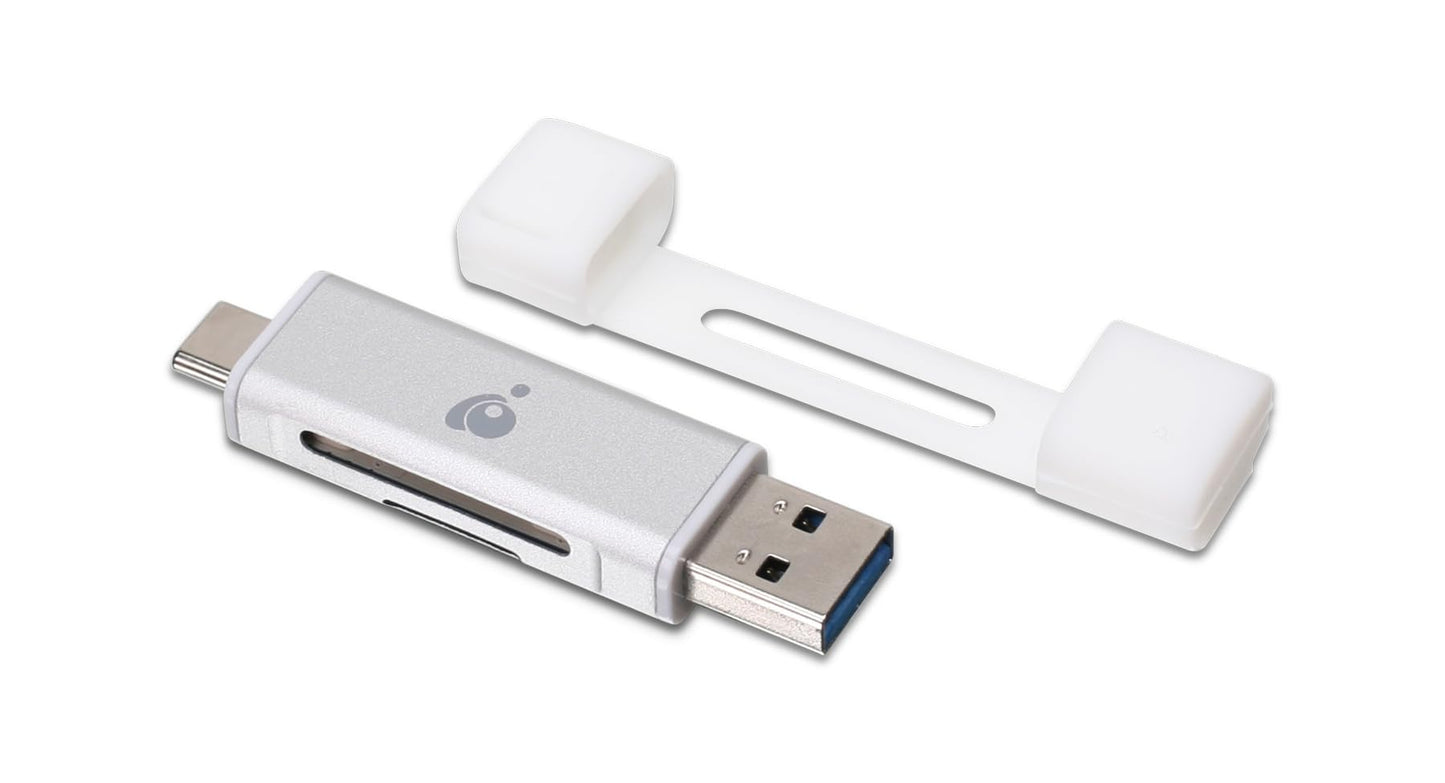 IOGEAR USB-C 2-in-1 SD Card Reader - w/USB Type A - SDXC - SDHC - SD - MMC - RS-MMC - Micro SDXC - Micro SD - Micro SDHC Card - UHS-I Cards - GFR3C12