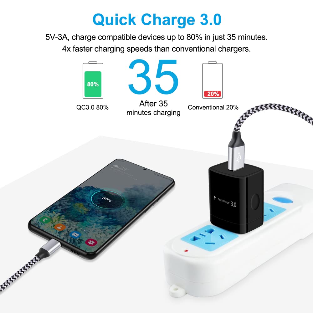 OrSunday Quick Charge 3.0 Fast Charger Compatible Moto G10 G9 G8 G7 Power Plus Play, Edge/G Power/Stylus/Razr/One 5G Ace/G100, G6 X4 Z4 Z3 Z2 Z Play