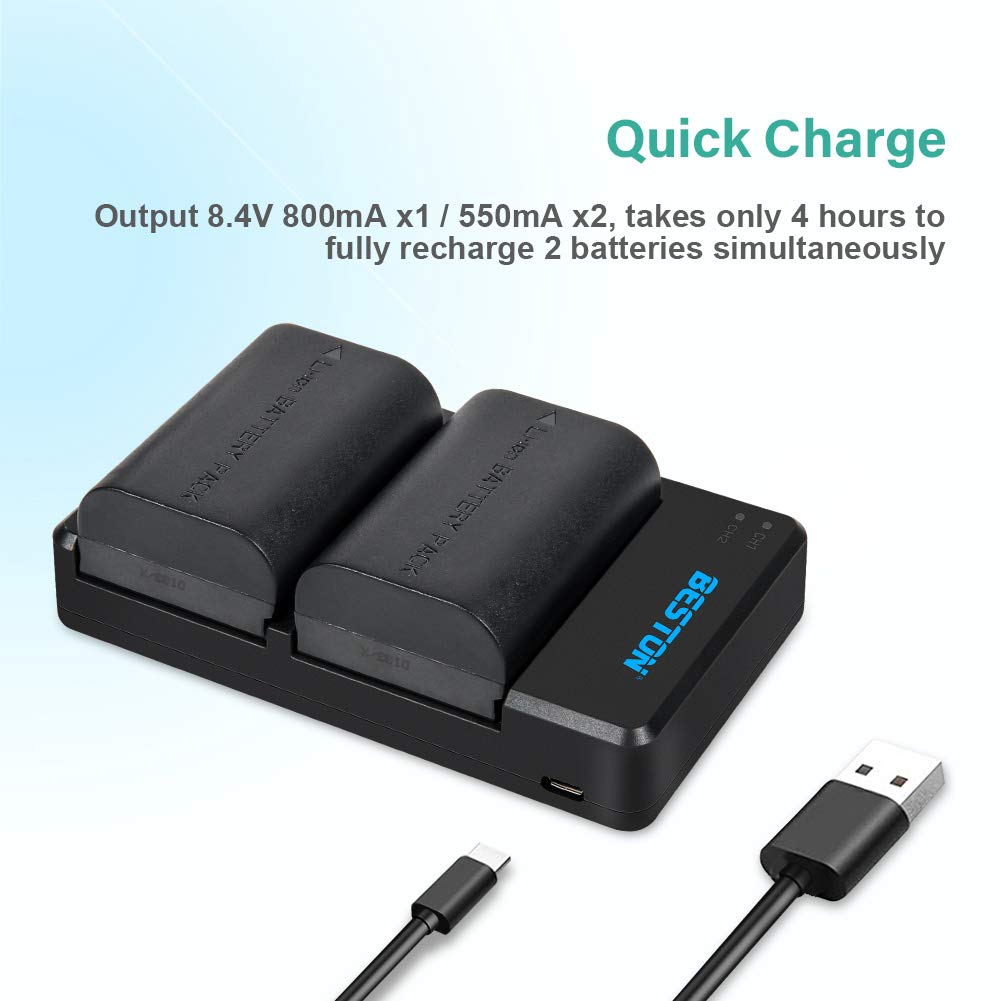 BESTON 2-Pack LP-E6N Batteries & Dual Battery Charger for Canon EOS R, R5, 60D, 70D, 80D, 90D, 5D Mark II, III, IV, 6D Mark II, 7D Cameras