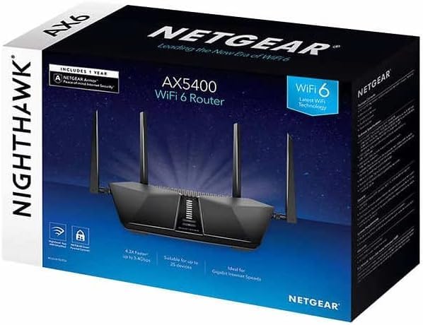 NETGEAR Nighthawk AX5400 WiFi 6 Router with One Year Advanced Internet Security Included, RAX54S-100NAS