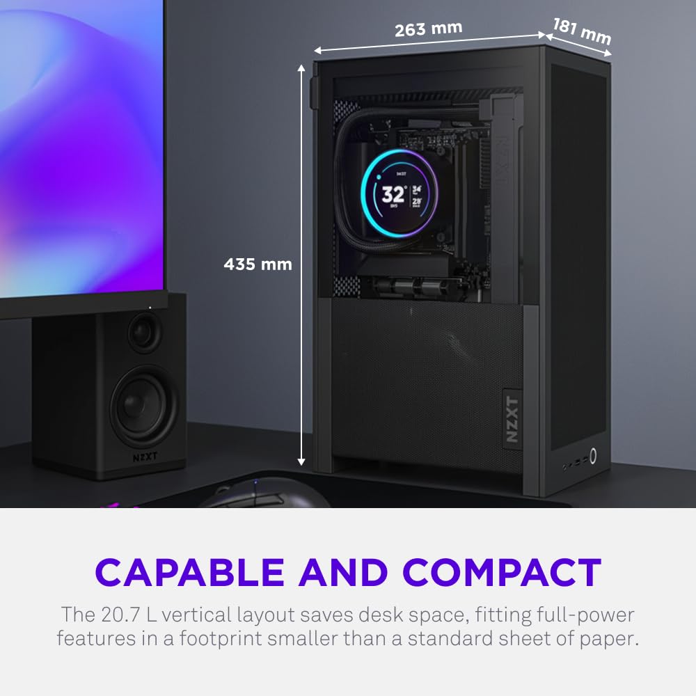 NZXT H2 Flow - Mini-ITX 20.7L High Airflow PC Case - Includes 2 x 120mm Top Fans & PCIe 5.0 Riser Cable - 331mm GPU - 280mm Radiator - Black