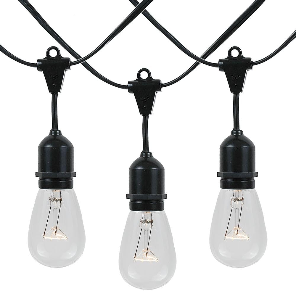 Novelty Lights 37.5 Feet, 25 Suspended E26 Sockets, S14 String Light Set with Clear Incandescent Bulbs, Heavy Duty Black Wire Patio Lights, Weather