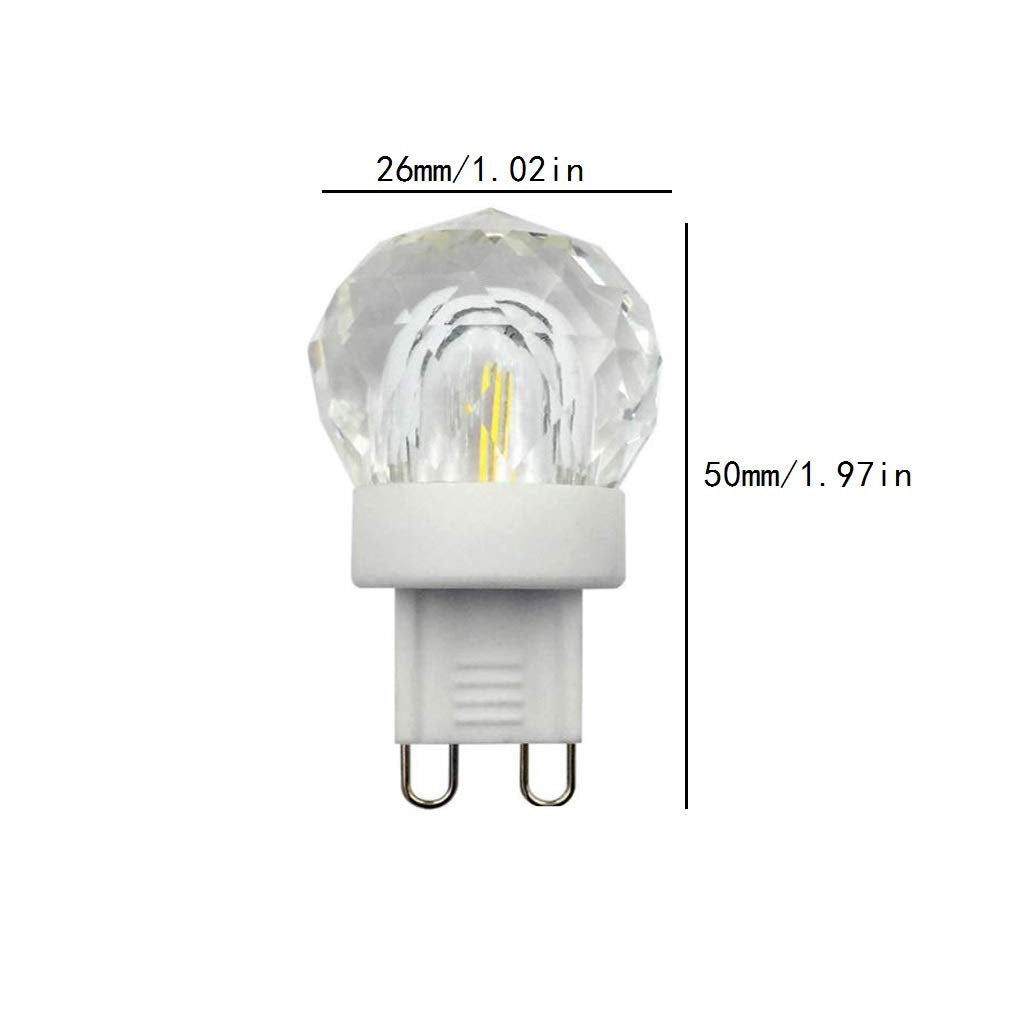 Lxcom Lighting G9 LED Bulb 2W Dimmable Globe Crystal LED Light Bulbs 20W Equivalent G9 Base COB Light Bulbs Daylight White 6500K 150LM 110V for Home