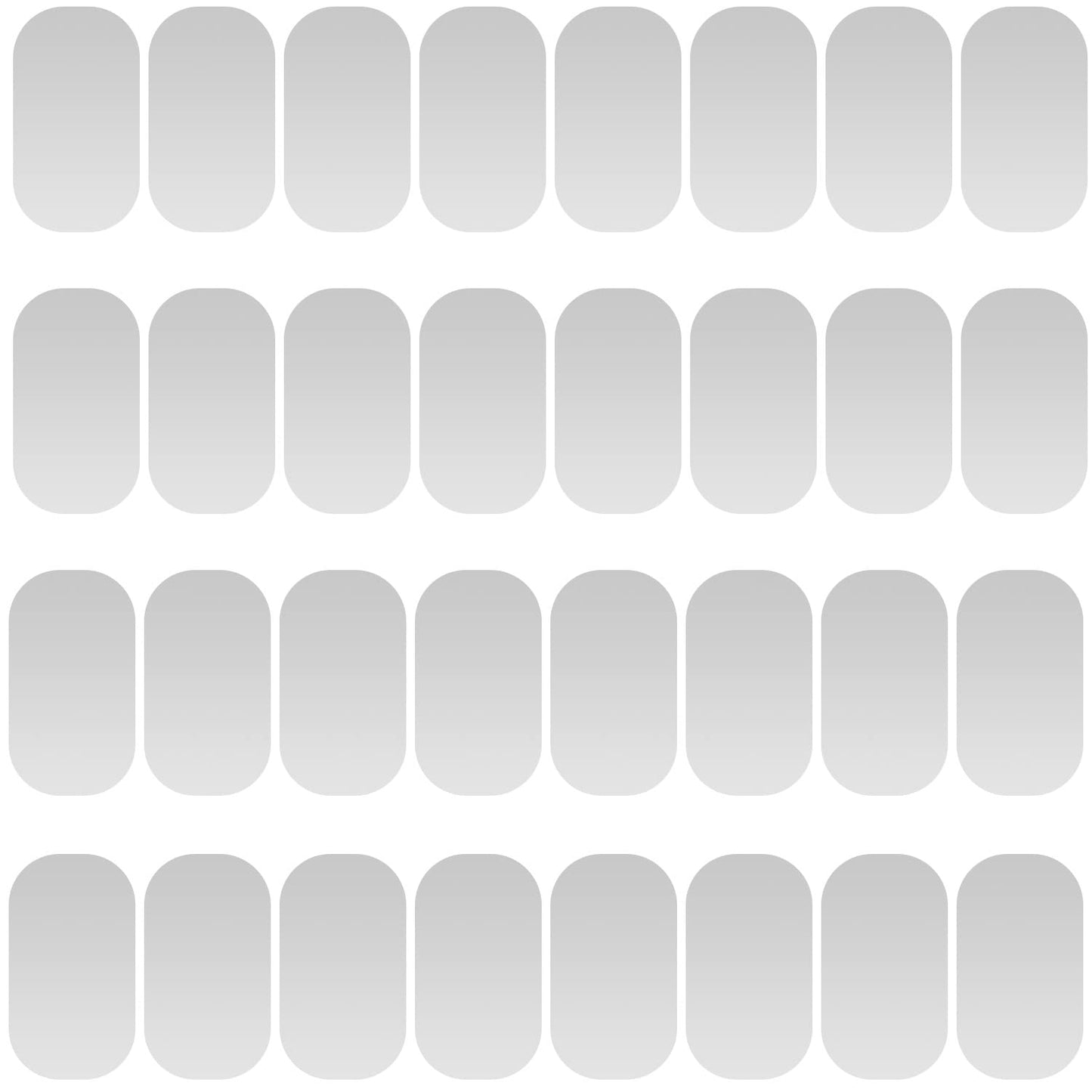 Mini Metal Plates for Magnetic Mount, Wall, Phone Holder, Case, Magnet, Crafts, DIY. Kit of 32 Silver Small 0.4" x 0.8" Iron Discs with 3M Adhesive
