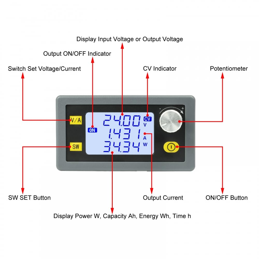 XY-5008E Buck Converter,6V-55V to 0V-50V DC-DC 400W 8A Adjustable Buck Power Supply Module Solar Charging with LED Display