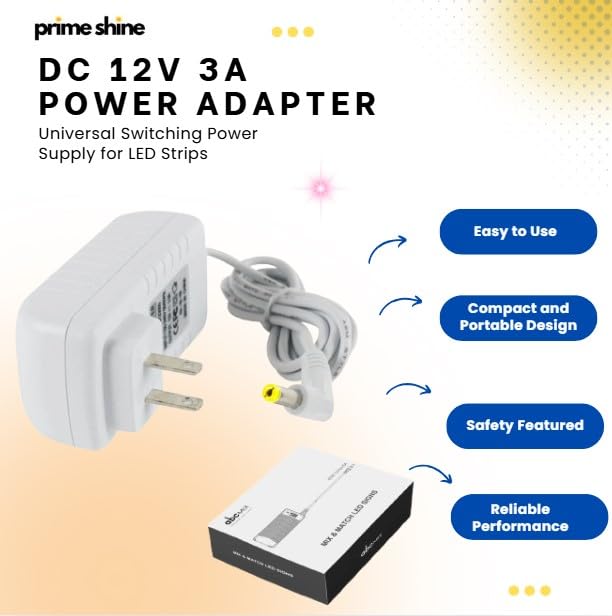 DC 12V 3A Power Adapter - Universal Switching Power Supply for LED Strips, CCTV, and More