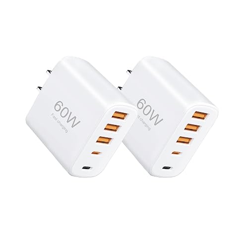 60W USB-C Fast Charging Module, 2-Pack 5-Port Multi-Port Charging Station with Wall Plug, Compatible with iPhone 17/16/15/14/13/Pro Max/Plus Series