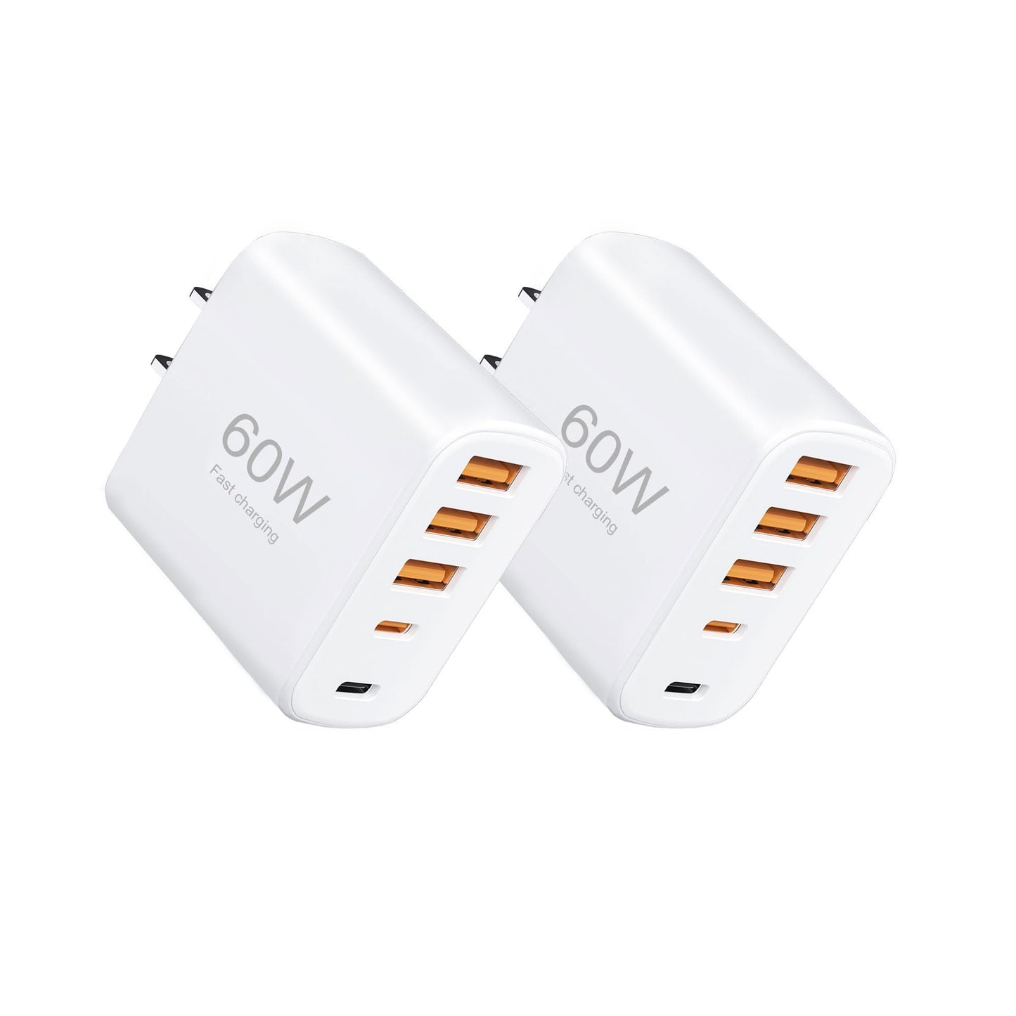 60W USB-C Fast Charging Module, 2-Pack 5-Port Multi-Port Charging Station with Wall Plug, Compatible with iPhone 17/16/15/14/13/Pro Max/Plus Series