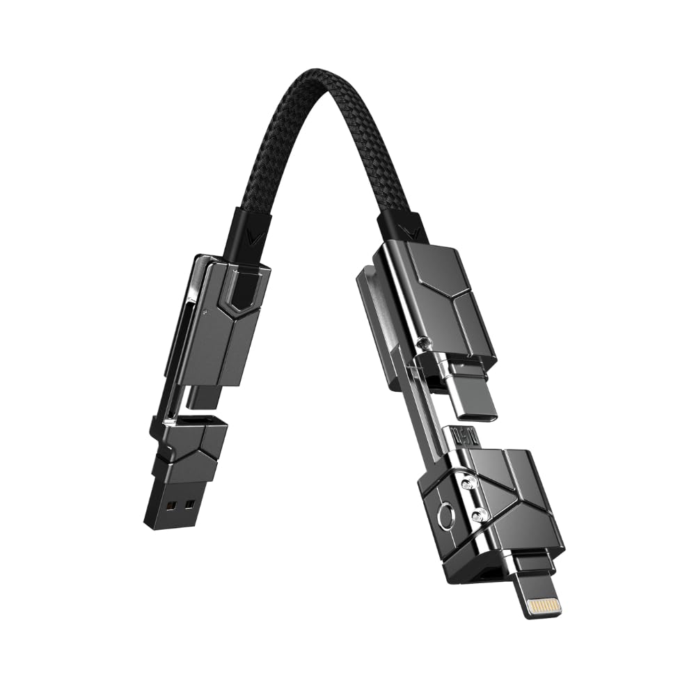 Futurizta Tech® Zeus-X Go Ultra 6 in 1 Keychain Universal Cable 240W 10Gbps USB3.1 USB-C, Lightning, Micro-USB, USB-A (Apex Silver, Keychain)