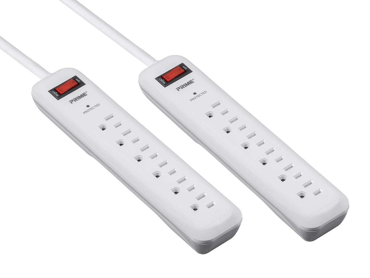 Prime Wire & Cable PB2013X2 6-Outlet Surge Protector with 14-3 SJT 1.5 Cord, 2-Pack,White