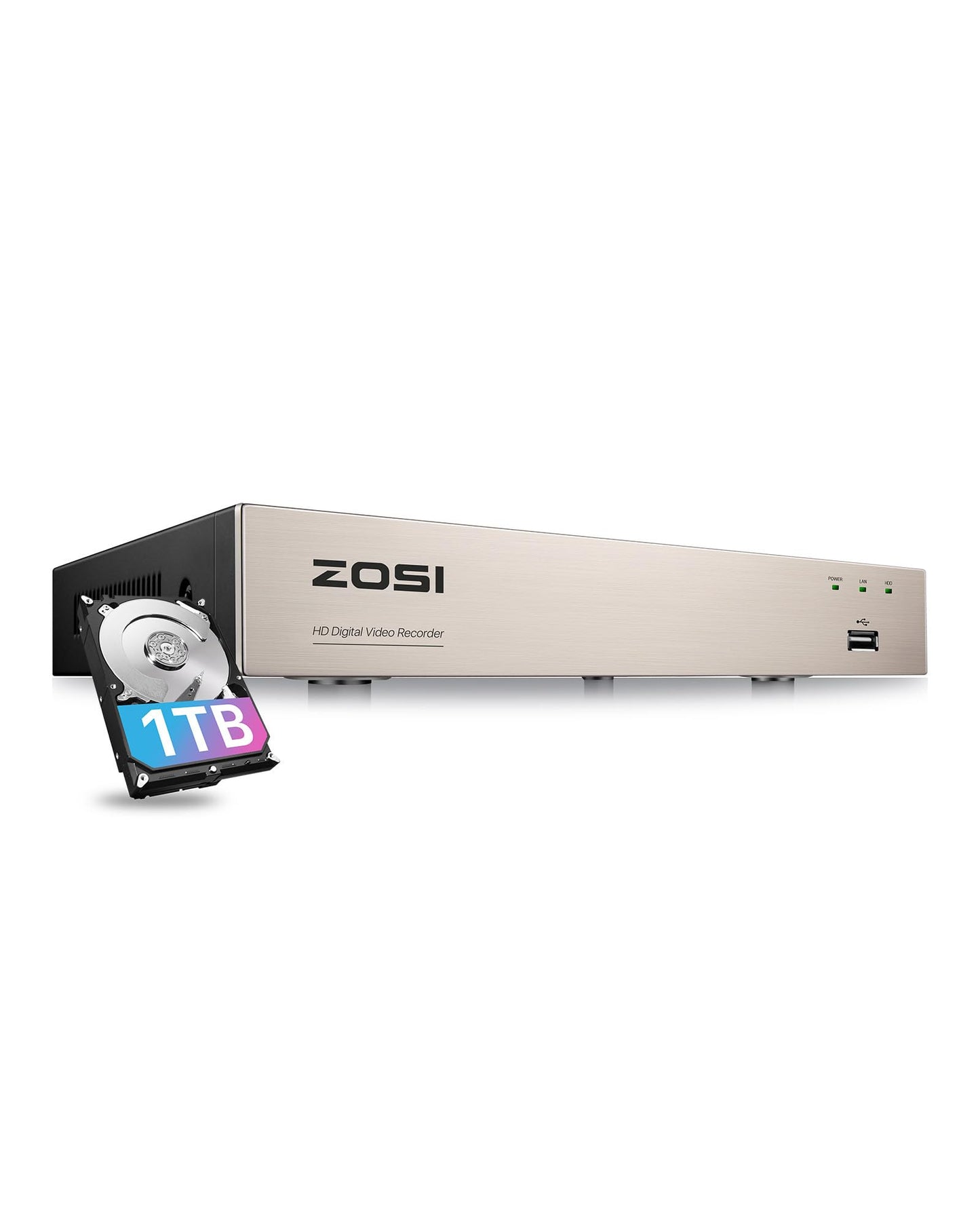 ZOSI 3K Lite 8 Channel Hybrid 4 in 1 HD TVI CCTV DVR, AI Human/Vehicle Detection, Remote Access, 8CH 1080P H.265+ Surveillance Video Recorder with 1TB