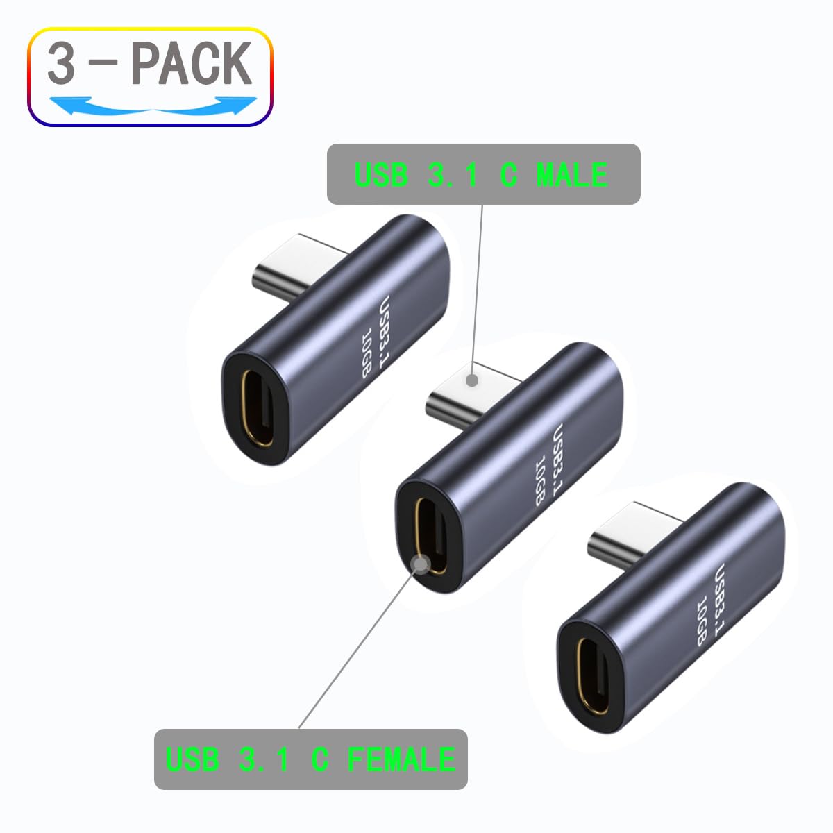 ZJKJHJY Type C Right Angle Adapter Type-C 90 Degree Male to Female Adapter Support 8K@60Hz Video 100W Fast Charging 40Gbps Data Transfer for USB-C…