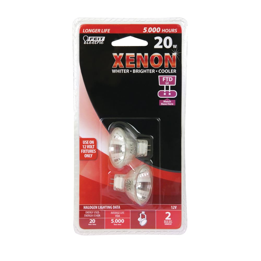 Feit Electric MR11 Xenon Light Bulb, 20-Watt, G4 Bi-Pin Base, 12V, Warm White, 90+ CRI, 270° Beam Angle, Non-Dimmable, Indoor/Outdoor Halogen Light