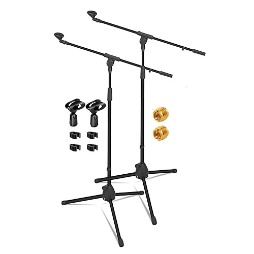 5 Core Mic Stand Floor Pair Universal Height Adjustable Tripod Microphone Stands w Extending Telescoping Boom Arm - MS 080 2Pcs
