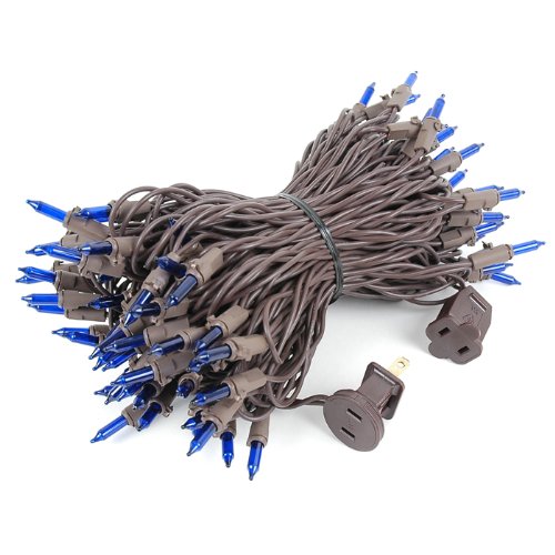 Novelty Lights 50 Feet 100 Bulbs Traditional Incandescent Mini Lights, Blue on Brown Wire with 6" Spacing, Commercial Grade and UL Listed