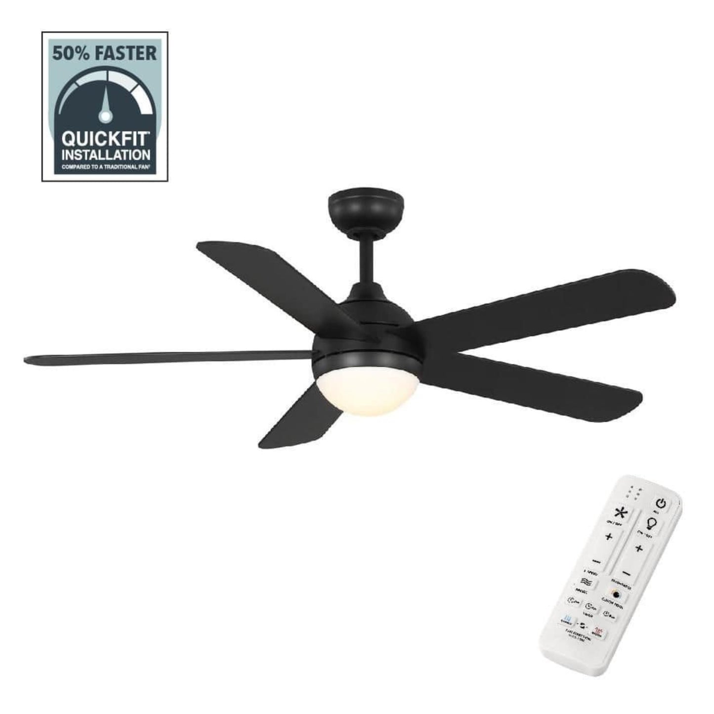 Hampton Bay Morland 52 in. Smart Indoor/Covered Outdoor Matte Black Ceiling Fan with Remote and Integrated LED Powered by Hubspace 59080