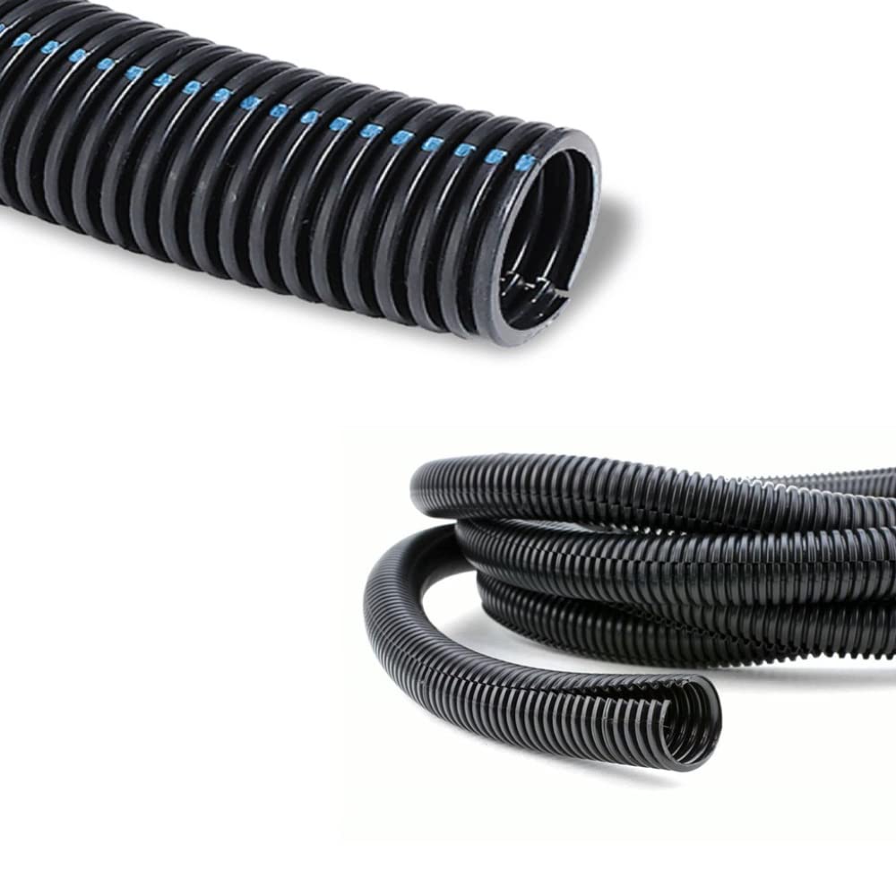 Kable Kontrol Flame Retardant Split Wire Loom Tubing 1/4” Inch 100 Ft Long - Black Self-Extinguishing Wire Conduit Cover for Cords - Corrugated Tubing