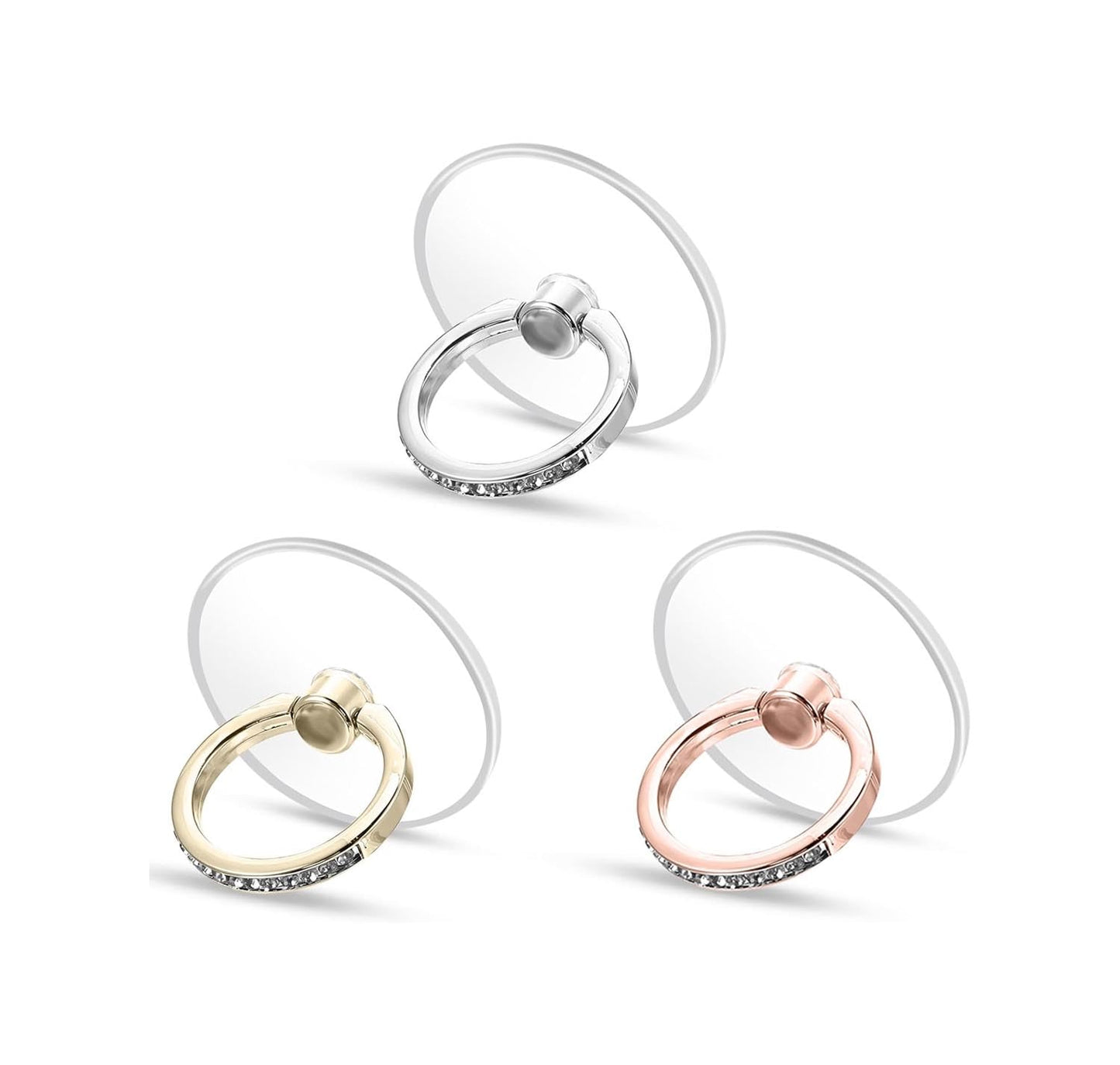 3 Pcs Finger Ring Set Stands Cellphone Ring Holder, Rhinestones Phone Holder 360° Rotation Ring Stand, Clear Cell Phone Kickstand for Most of Phones