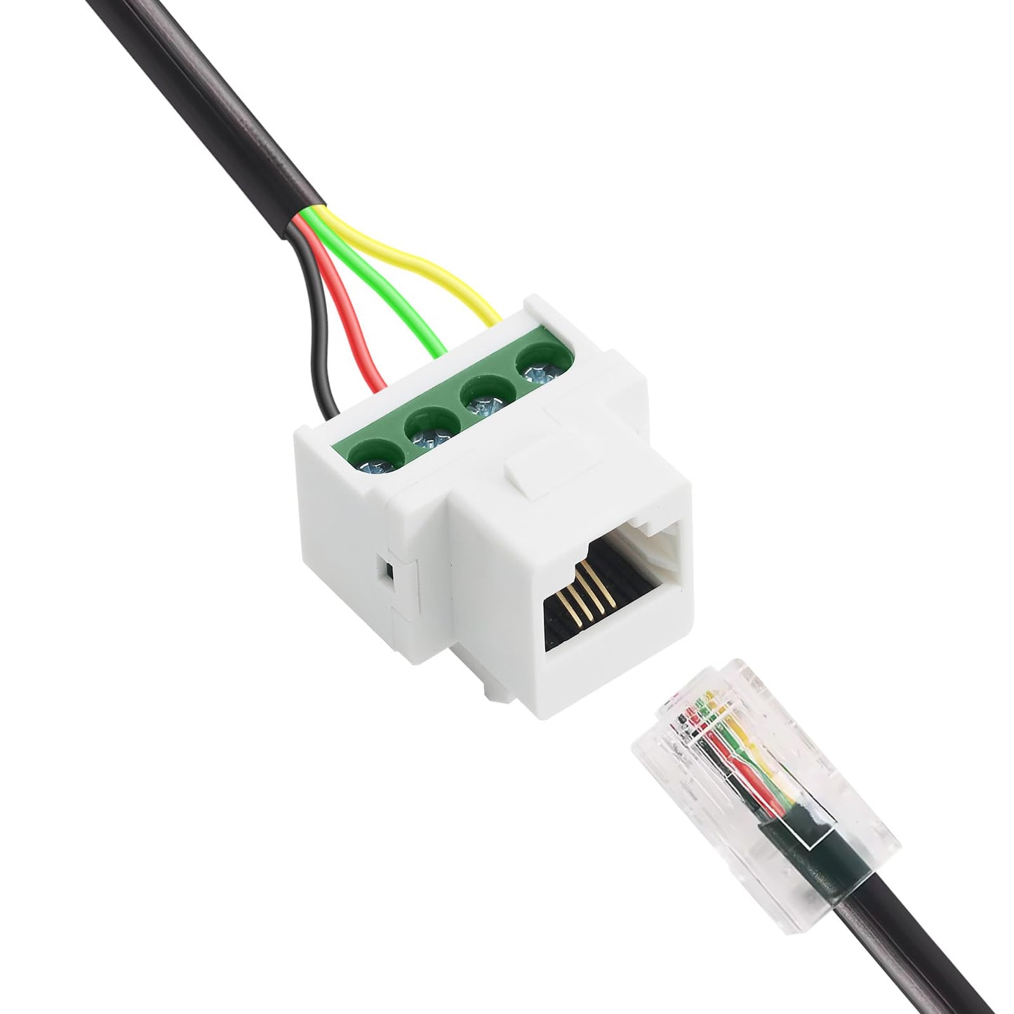 Jienk 5PCS RJ11 6P4C CAT3 Telephone Keystone Jack with 4Pin Screw Terminal Breakout Board, RJ11 Female Jack to 4Pin Screw Connector for Telephone